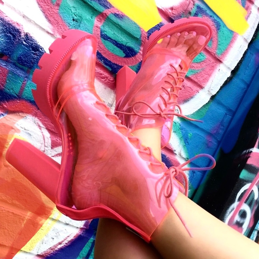 Pazzel clear pink combat boots